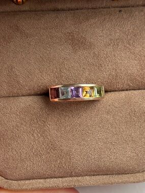14K Yellow Gold Rainbow Gemstone Channel Band - Size 4